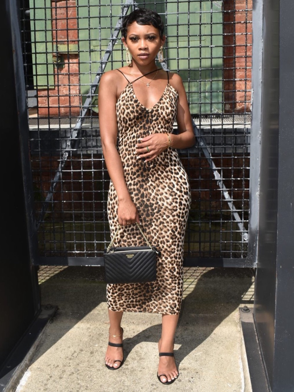 Leopard Print Slip Midi Dress - Tan & Black